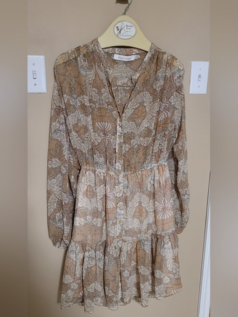 bishop + young Taupe Paisley Tiered Long-Sleeve Dress